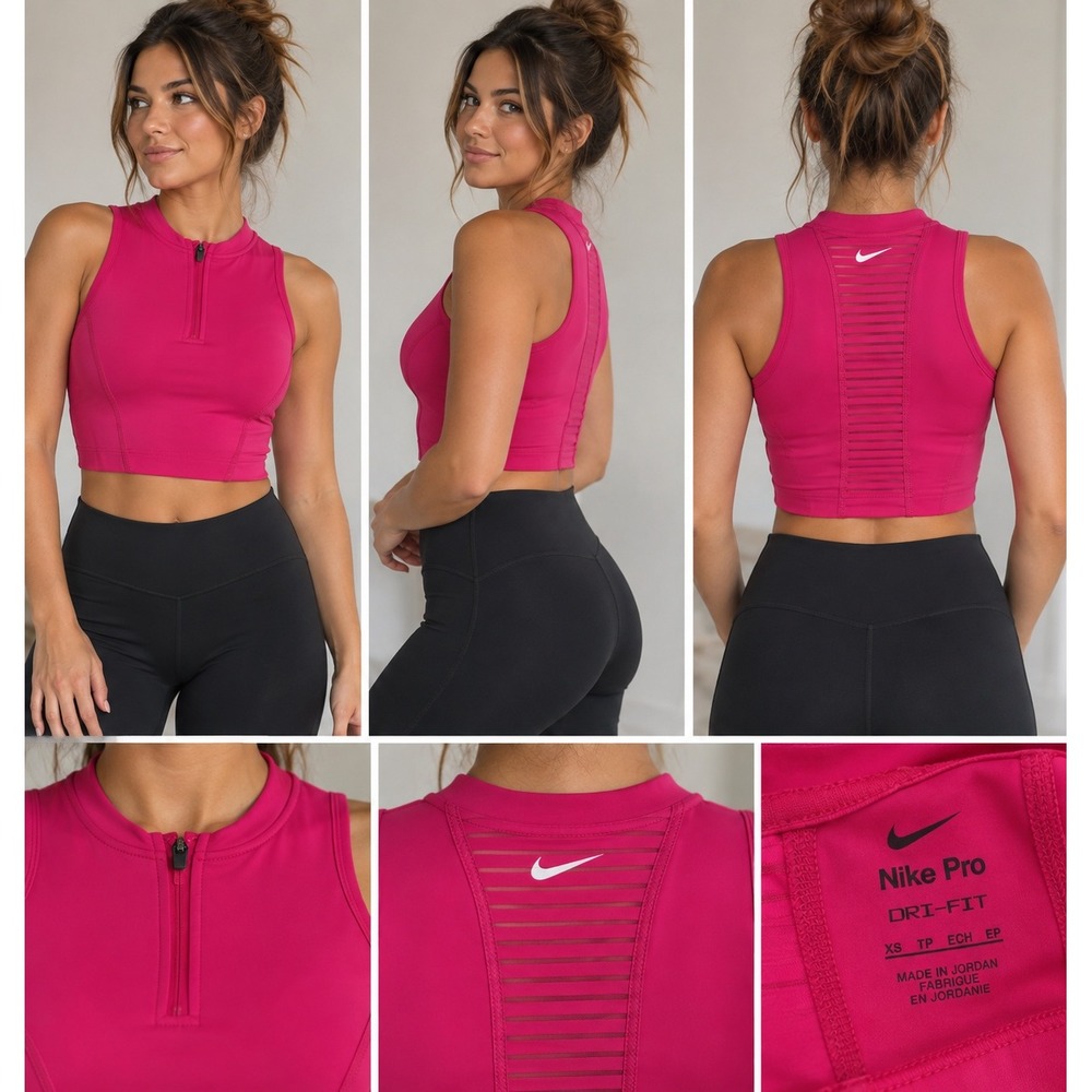 Nike Pro Dri-FIT Magenta Pink Quarter Zip Sleeveless Crop Training Tank XS
